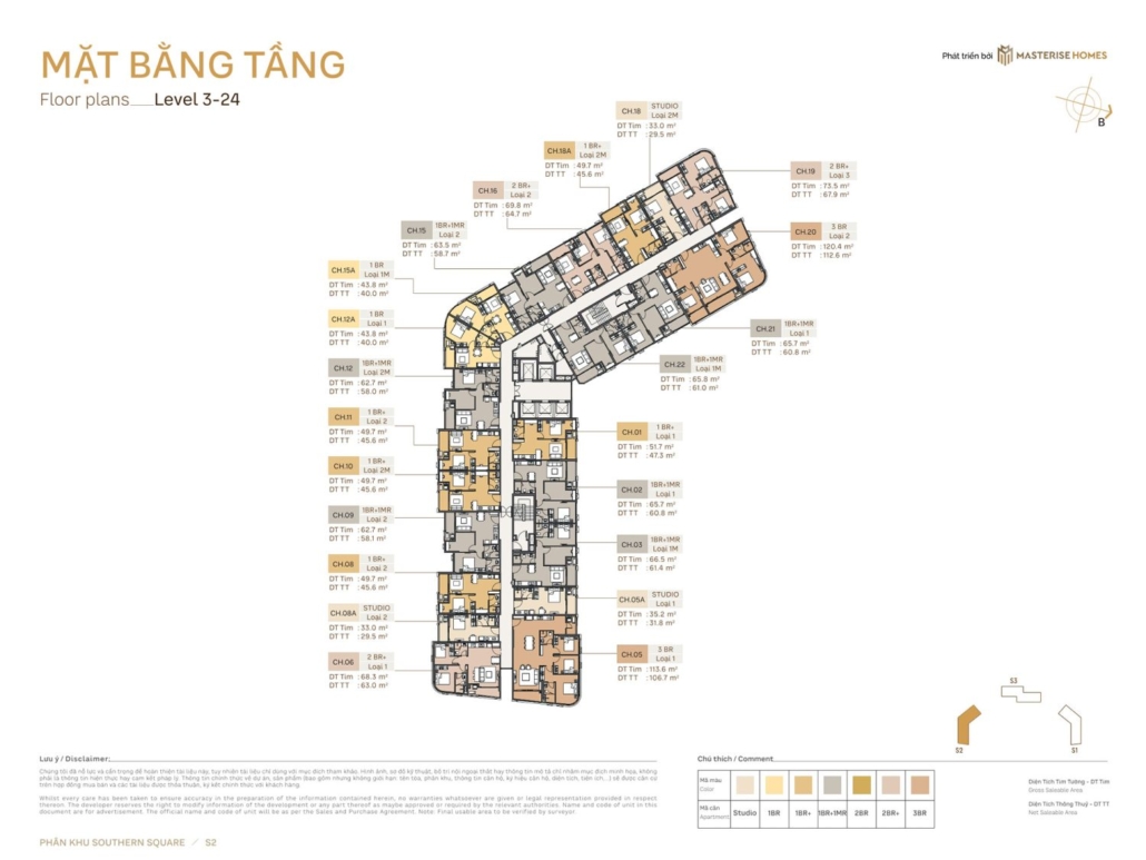 mặt bằng tổng thể tòa s2 masterise trinity square vinhomes ocean park 2