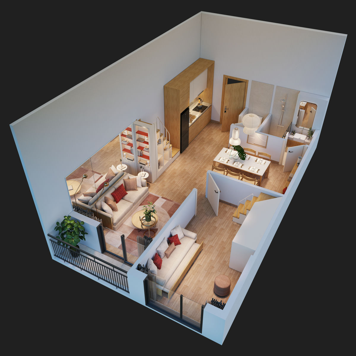 3d bóc mái 1 ngủ chung cư sun group bắc ninh