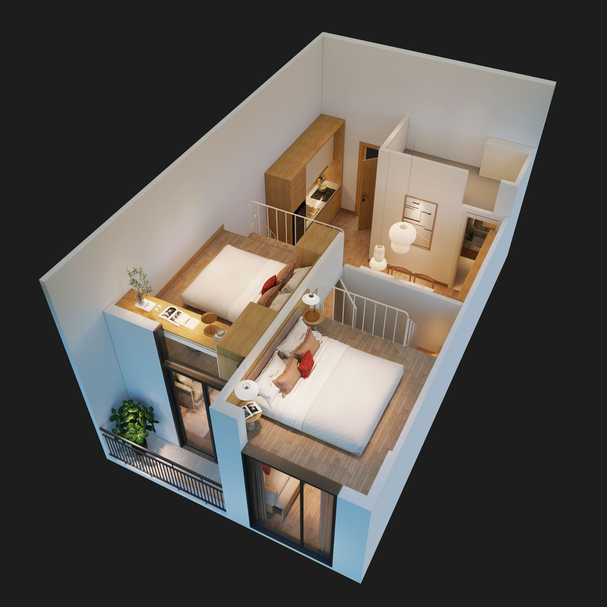 3d bóc mái 1 ngủ chung cư sun group bắc ninh 1