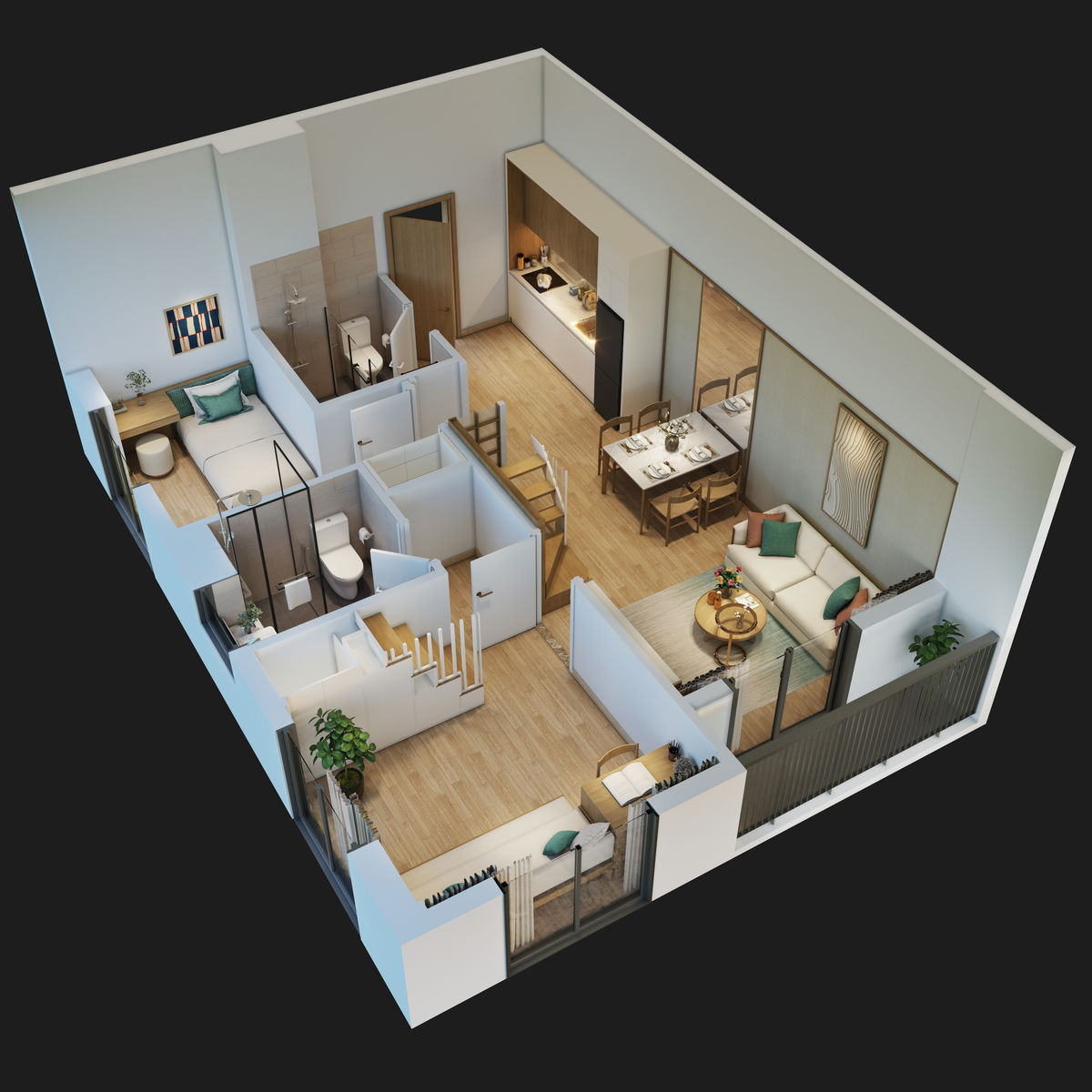 3d bóc mái 2 ngủ chung cư sun group bắc ninh