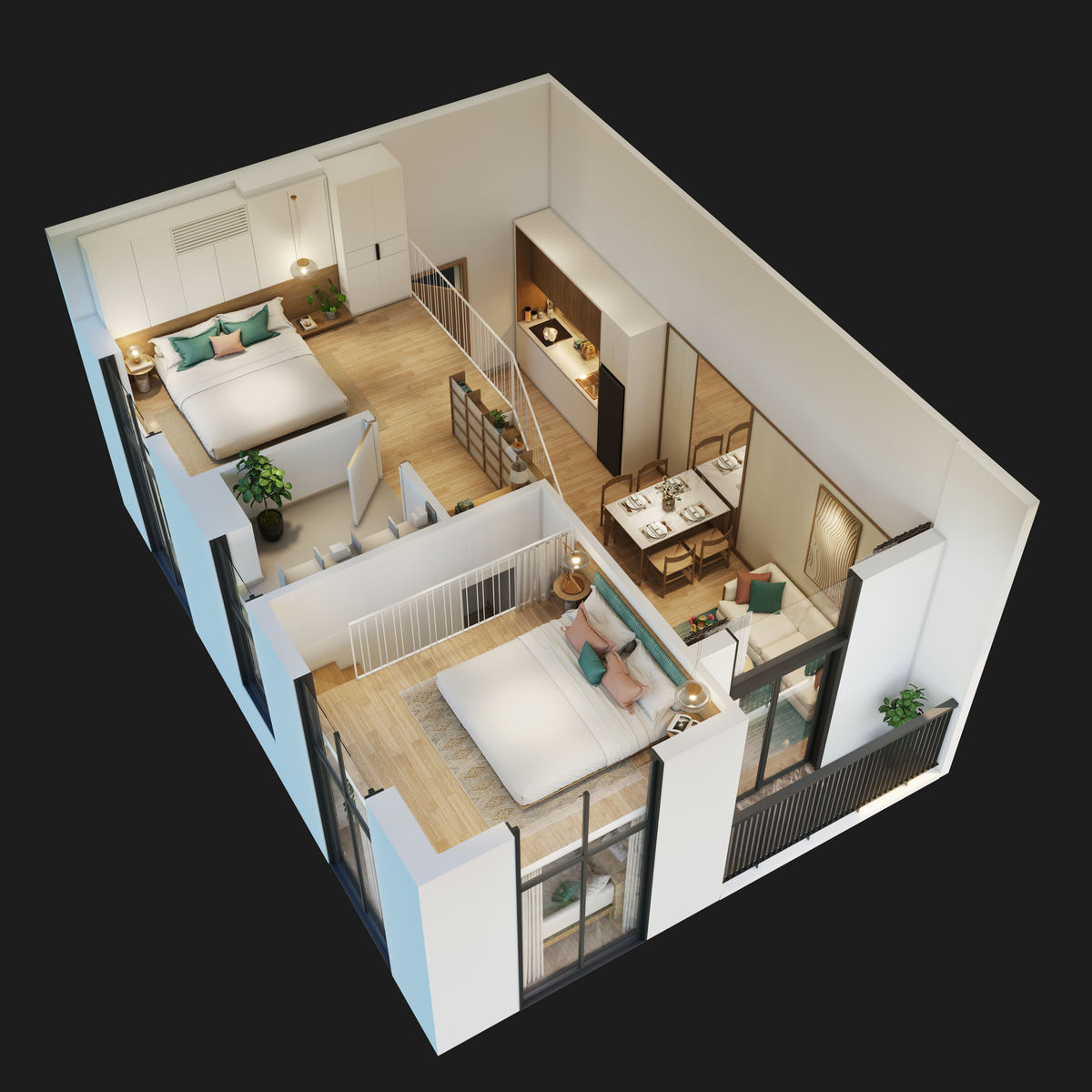 3d bóc mái 2 ngủ chung cư sun group bắc ninh 1